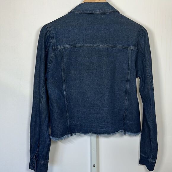 BISHOP + YOUNG Women’s Raw Hem Cropped Denim Jean Jacket Blue Size Medium - Picture 10 of 13